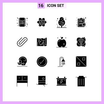 Modern Set of 16 Solid Glyphs Pictograph of efficiency clock personal tree forest Editable Vector Design Elements