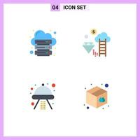 4 iconos planos universales establecidos para aplicaciones web y móviles, base de datos, servidor artesanal, espacio en la nube, elementos de diseño vectorial editables vector