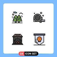 Set of 4 Modern UI Icons Symbols Signs for forest tool hiking angle fire place Editable Vector Design Elements