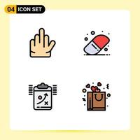 4 User Interface Filledline Flat Color Pack of modern Signs and Symbols of gesture tactic back to school clipboard bag Editable Vector Design Elements