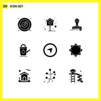 9 Universal Solid Glyph Signs Symbols of maps water stamp shower bath Editable Vector Design Elements