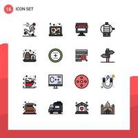 16 Universal Flat Color Filled Line Signs Symbols of home engine research electric store Editable Creative Vector Design Elements