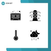 4 Universal Solid Glyphs Set for Web and Mobile Applications audio thermometer tape power cloud Editable Vector Design Elements