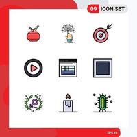 9 User Interface Filledline Flat Color Pack of modern Signs and Symbols of secure video analytic play target Editable Vector Design Elements