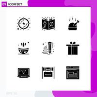 9 Thematic Vector Solid Glyphs and Editable Symbols of learning art religion herb bath Editable Vector Design Elements