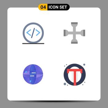 paquete de interfaz de usuario de 4 iconos planos básicos de rendimiento de programación de llave de código elementos de diseño vectorial editables en Internet vector