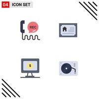 4 Thematic Vector Flat Icons and Editable Symbols of call monitor contact home online Editable Vector Design Elements