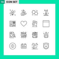 16 Universal Outline Signs Symbols of id things vessel router internet Editable Vector Design Elements