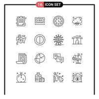 Group of 16 Outlines Signs and Symbols for map weather note rainy wreath Editable Vector Design Elements