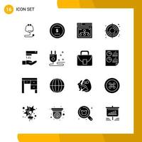 16 Icon Set Solid Style Icon Pack Glyph Symbols isolated on White Backgound for Responsive Website Designing Creative Black Icon vector background