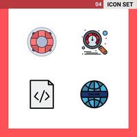Modern Set of 4 Filledline Flat Colors and symbols such as help document lifesaver performance global Editable Vector Design Elements