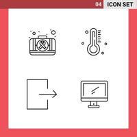 Set of 4 Vector Filledline Flat Colors on Grid for first aid exit medical weather computer Editable Vector Design Elements