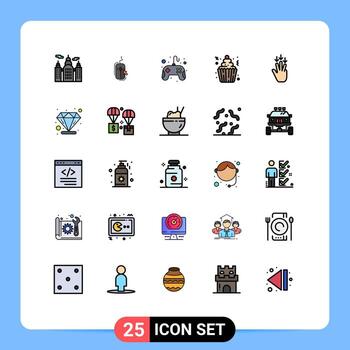 User Interface Pack of 25 Basic Filled line Flat Colors of finger cupcakes control pad cupcake cake Editable Vector Design Elements