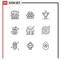 Mobile Interface Outline Set of 9 Pictograms of business receiver angel radio investor Editable Vector Design Elements