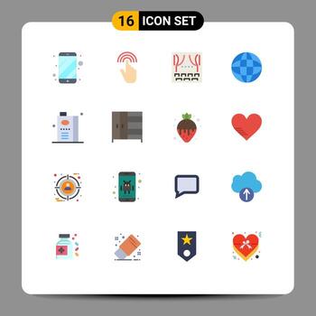 User Interface Pack of 16 Basic Flat Colors of and internet tap location theater Editable Pack of Creative Vector Design Elements