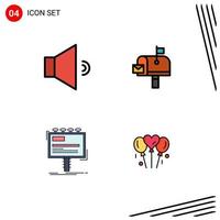 Set of 4 Modern UI Icons Symbols Signs for sound advertising mail postoffice promo Editable Vector Design Elements