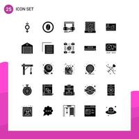 Universal Icon Symbols Group of 25 Modern Solid Glyphs of card license to work headphone design laptop Editable Vector Design Elements