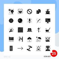 Modern Pack of 25 Icons Solid Glyph Symbols isolated on White Backgound for Website designing vector