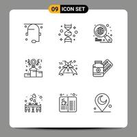 Pack of 9 creative Outlines of friday podium genome power power Editable Vector Design Elements