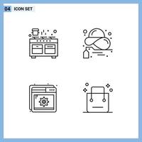 Set of 4 Modern UI Icons Symbols Signs for cooker summer pan discount optimization Editable Vector Design Elements