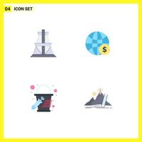 Set of 4 Vector Flat Icons on Grid for electrical bucket transmission tower dollar paint bucket Editable Vector Design Elements