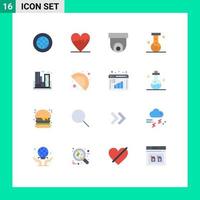 grupo de símbolos de iconos universales de 16 colores planos modernos de polución fábrica cámara laboratorio químico paquete editable de elementos creativos de diseño de vectores