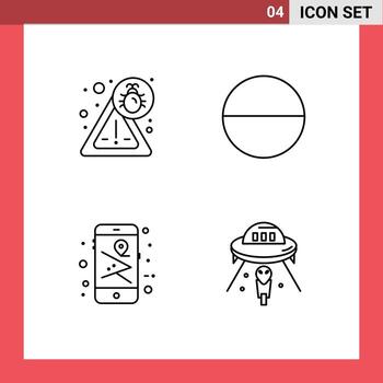 Modern Set of 4 Filledline Flat Colors and symbols such as bug alien pill mobile ufo Editable Vector Design Elements