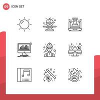 Set of 9 Modern UI Icons Symbols Signs for construction data tower dashboard analytics Editable Vector Design Elements