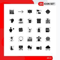 Pack of 25 Modern Solid Glyphs Signs and Symbols for Web Print Media such as distractions social media graph sharing file Editable Vector Design Elements