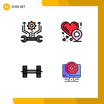 4 User Interface Filledline Flat Color Pack of modern Signs and Symbols of control compass tools love location timer Editable Vector Design Elements