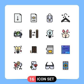 16 Universal Flat Color Filled Lines Set for Web and Mobile Applications battery ecology handbag eco clothes Editable Creative Vector Design Elements