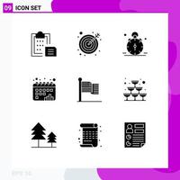 Set of 9 Modern UI Icons Symbols Signs for american dots alarm chart alert Editable Vector Design Elements