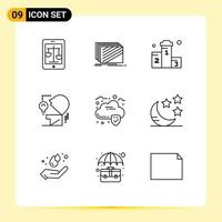 User Interface Pack of 9 Basic Outlines of head marketing texture race win Editable Vector Design Elements
