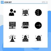 User Interface Pack of 9 Basic Solid Glyphs of book pc dermatology ecommerce skin Editable Vector Design Elements