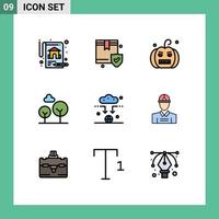 Universal Icon Symbols Group of 9 Modern Filledline Flat Colors of wifi connect halloween antenna evergreen tree Editable Vector Design Elements