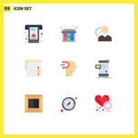 Group of 9 Modern Flat Colors Set for note student hours user time Editable Vector Design Elements