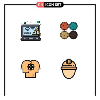 Filledline Flat Color Pack of 4 Universal Symbols of coding time zone web business world time Editable Vector Design Elements
