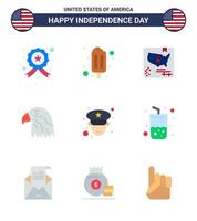 conjunto de 9 iconos del día de estados unidos símbolos americanos signos del día de la independencia para la bandera del hombre policía elementos de diseño vectorial editables del día de estados unidos vector