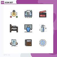 Mobile Interface Filledline Flat Color Set of 9 Pictograms of communication bunk percent bed clapper Editable Vector Design Elements