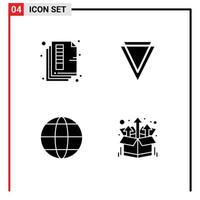 4 User Interface Solid Glyph Pack of modern Signs and Symbols of document world print coin internet Editable Vector Design Elements