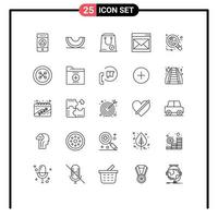 Line Pack of 25 Universal Symbols of email contact slice communication package Editable Vector Design Elements