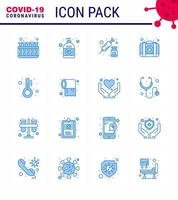 Covid19 icon set for infographic 16 Blue pack such as healthcare medical hand sanitizer kit vaccine viral coronavirus 2019nov disease Vector Design Elements