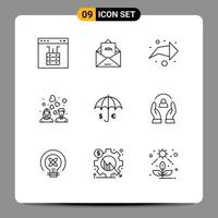 Universal Icon Symbols Group of 9 Modern Outlines of insurance wedding letter love direction Editable Vector Design Elements