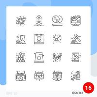 16 iconos creativos, signos y símbolos modernos de crecimiento de limpieza, concepto de billar, elementos de diseño de vectores editables de negocios