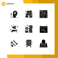 User Interface Pack of 9 Basic Solid Glyphs of investment budget error medicine capsule Editable Vector Design Elements