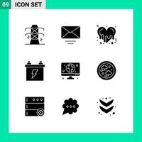 9 Creative Icons Modern Signs and Symbols of economy digital heart energy battery Editable Vector Design Elements