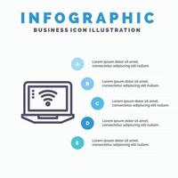 Laptop Computer Signal Wifi Blue Infographics Template 5 Steps Vector Line Icon template