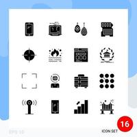 Pack of 16 creative Solid Glyphs of oil memory hardware hardware food Editable Vector Design Elements