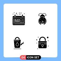 4 Solid Black Icon Pack Glyph Symbols for Mobile Apps isolated on white background 4 Icons Set Creative Black Icon vector background