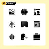 Set of 9 Modern UI Icons Symbols Signs for management light massages lantern chinese Editable Vector Design Elements